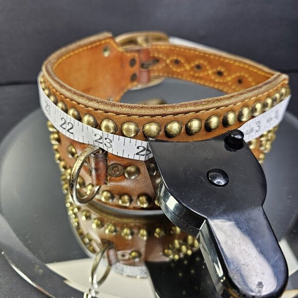 Vintage XL Dog Collar 20 To 24 Inch Adjustable Brass Buckle & Studs Leather - Picture 11 of 16